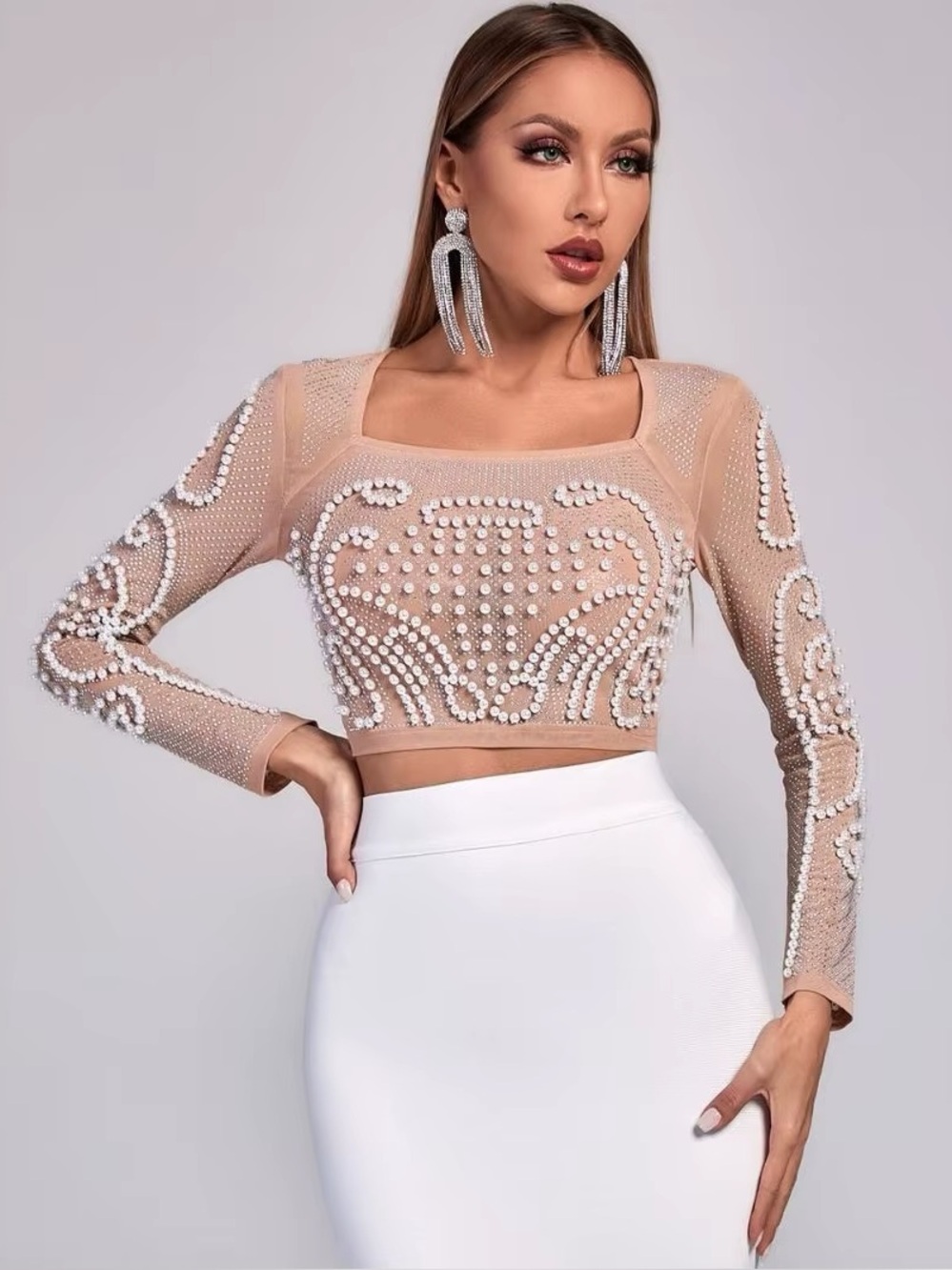 Bella Barnett Sheer Pearl Crop Top
